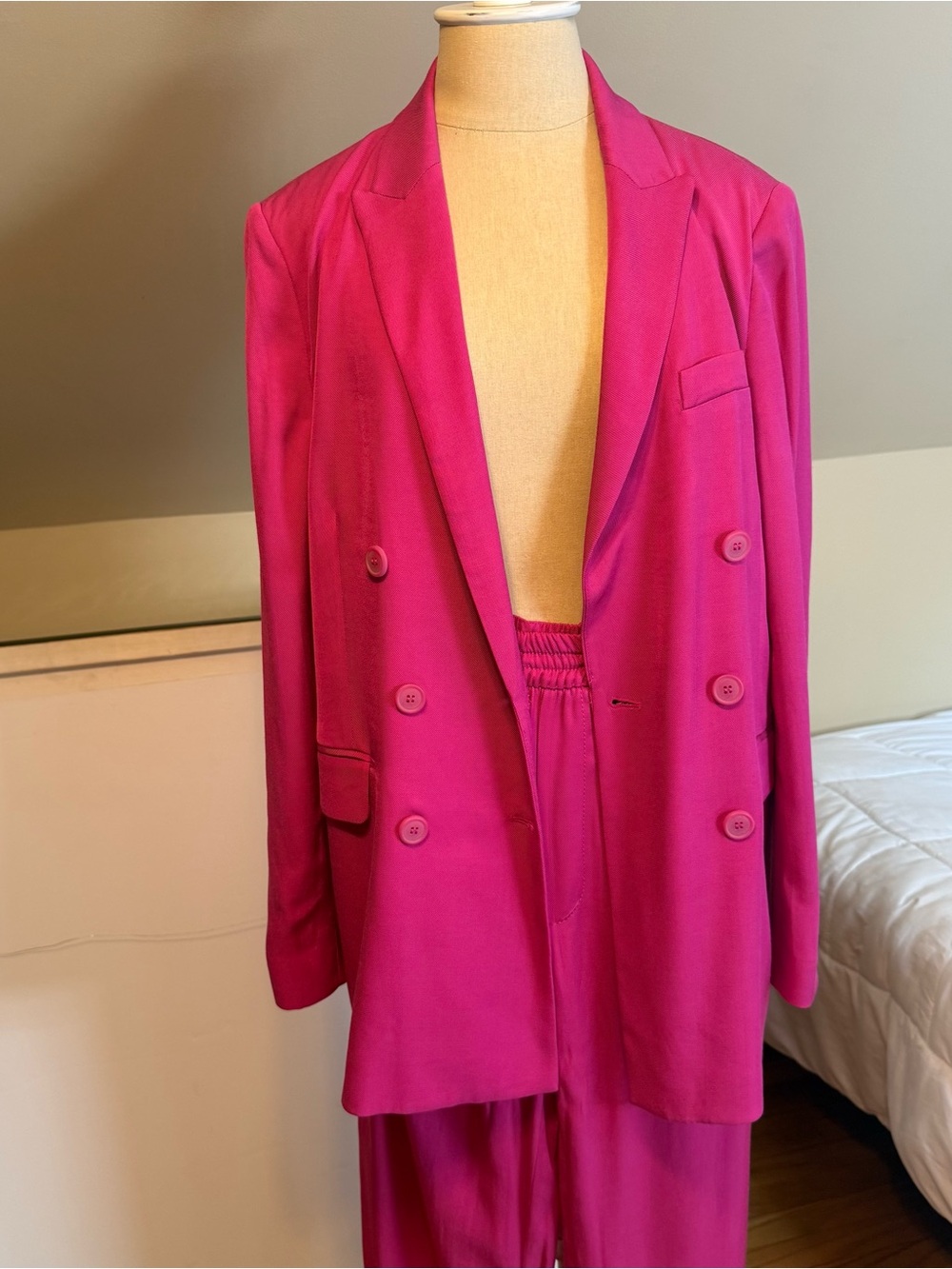 Zara Double-Breasted Pant Suit Fuchsia Pink - Picture 6 of 10